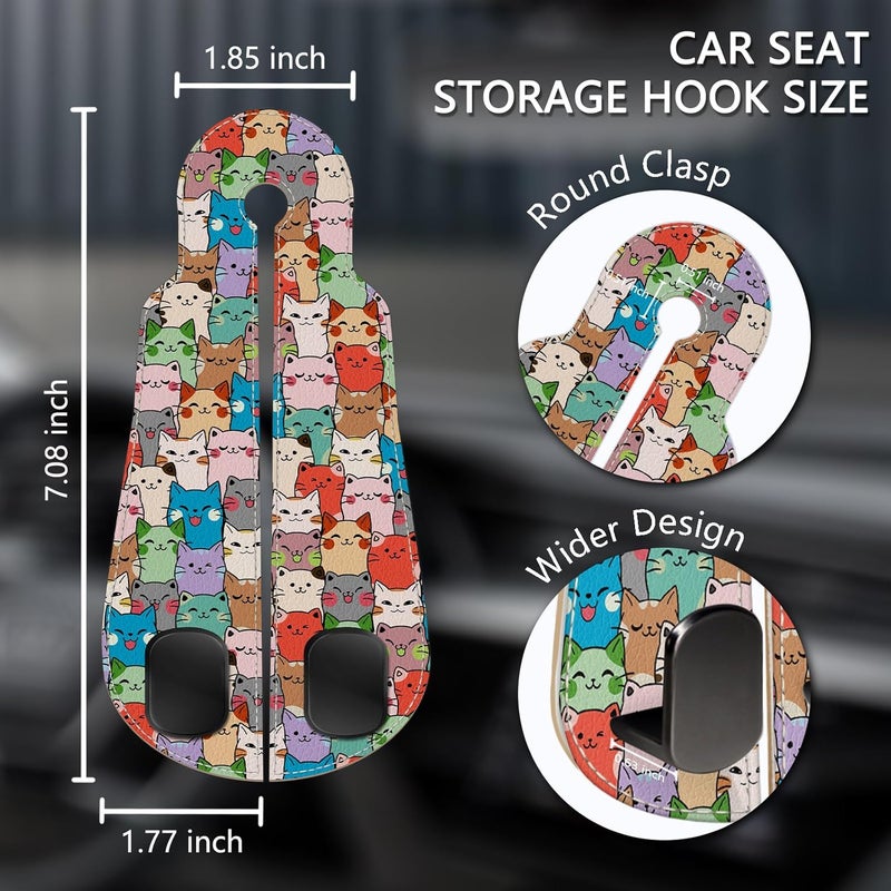 Blusabaca 2PCS Car Seat Back Storage Headrest Hooks, Cute Cats Purse Holder Bags Hanger, PU Leather Double Metal Hook for Backseat Organizer, Women Car Accessories Organization - Image 5